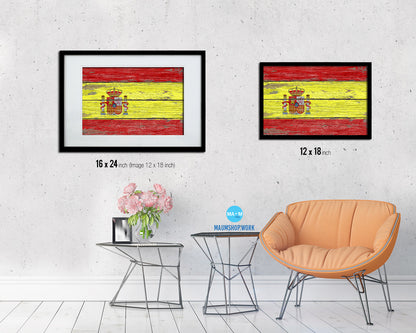 Spain Country Wood Rustic National Flag Wood Framed Print Wall Art Decor Gifts