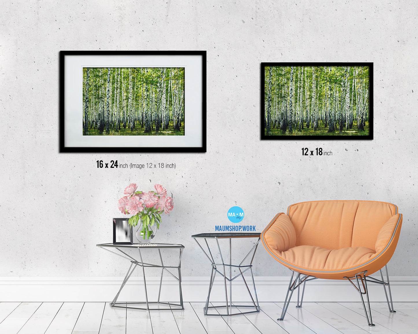 Birch Grove Trees Summer Landscape Painting Print Art Frame Home Wall Decor Gifts