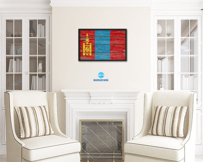 Mongolia Country Wood Rustic National Flag Wood Framed Print Wall Art Decor Gifts
