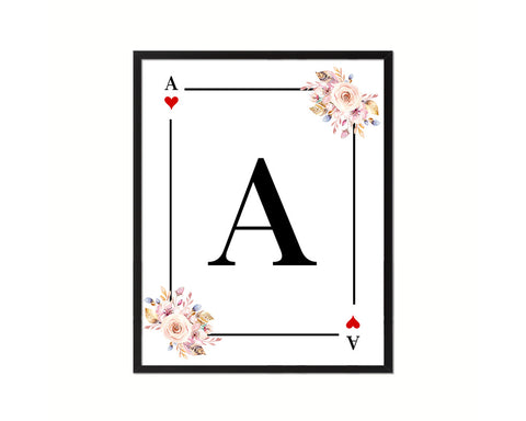 Letter A Personalized Boho Monogram Heart Playing Decks Framed Print Wall Art Decor Gifts
