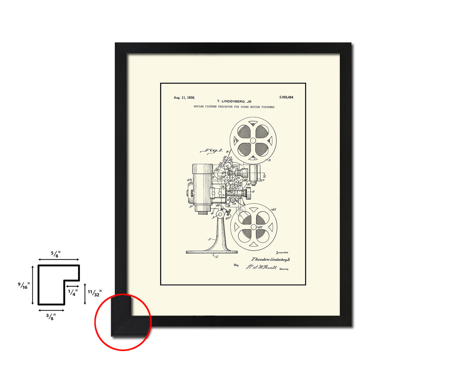 Picture Camera & Projector Motion Vintage Patent Artwork Black Frame Print Gifts