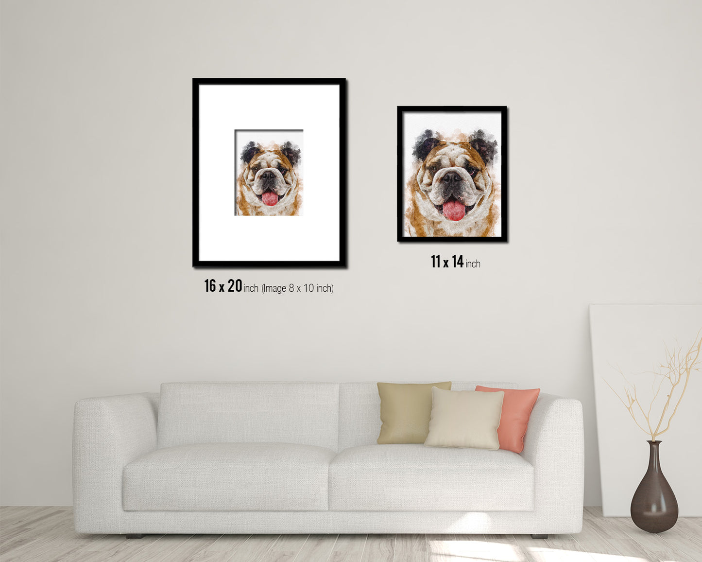 English Bulldog Dog Puppy Portrait Framed Print Pet Watercolor Wall Decor Art Gifts