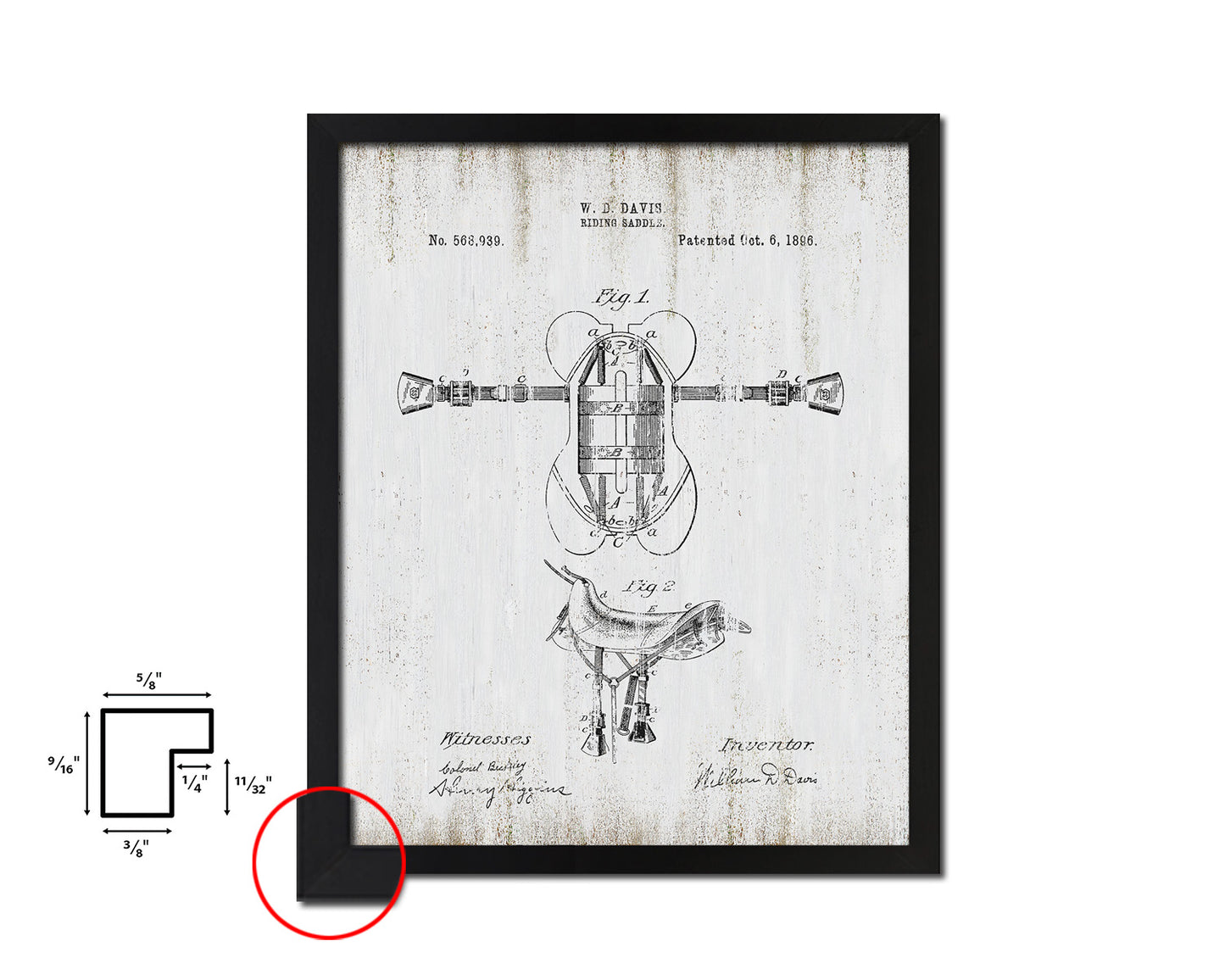 Riding Saddle Cowboy Vintage Patent Artwork Black Frame Print Wall Art Decor Gifts