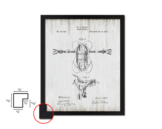 Riding Saddle Cowboy Vintage Patent Artwork Black Frame Print Wall Art Decor Gifts
