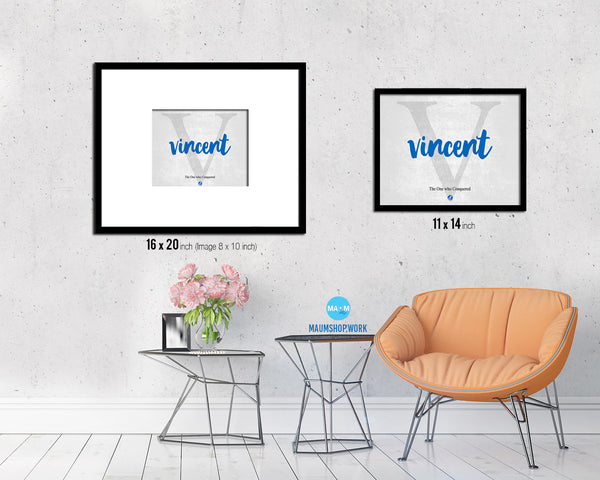 Vincent Personalized Biblical Name Plate Art Framed Print Kids Baby Room Wall Decor Gifts