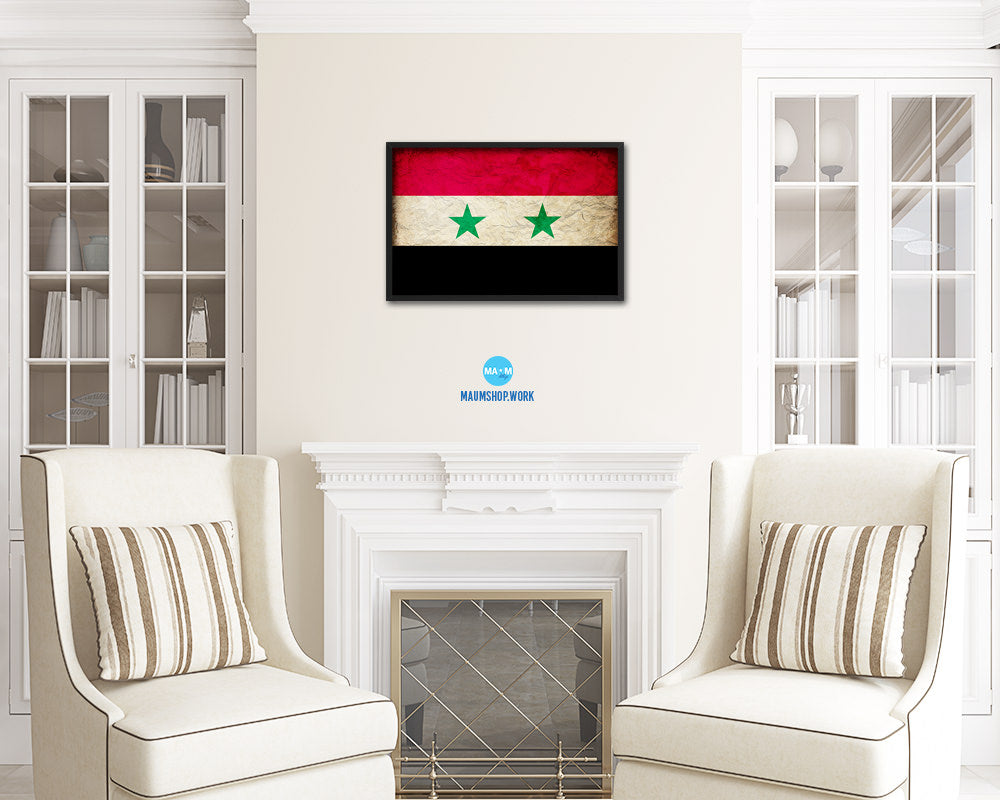 Syria Country Vintage Flag Wood Framed Print Wall Art Decor Gifts