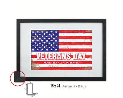 Veterans Day Remember all who served Shabby Chic Military Flag Framed Print Decor Wall Art Gifts