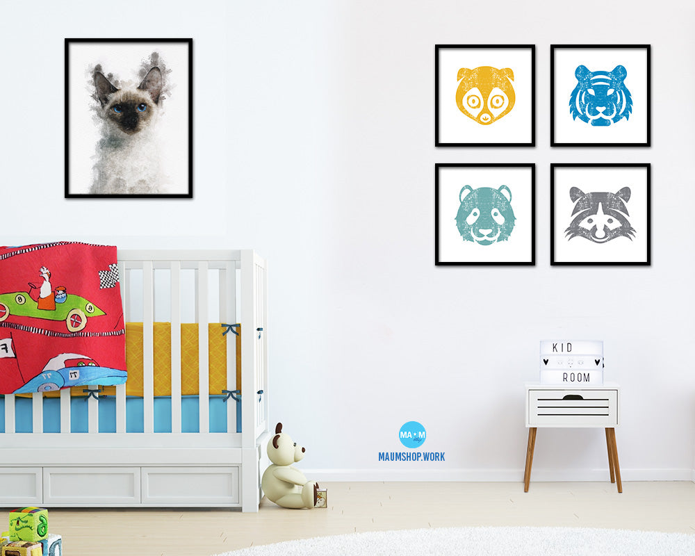 Thai Kitten Cat Kitten Portrait Framed Print Pet Home Decor Custom Watercolor Wall Art Gifts