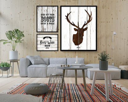 Kick off your boots and stay a while Quote Framed Artwork Print Home Decor Wall Art Gifts