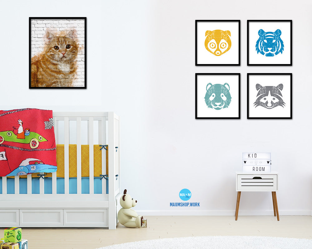 Red Little Cat Kitten Portrait Framed Print Pet Home Decor Custom Watercolor Wall Art Gifts