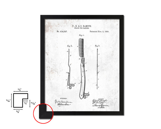 Razor Brace Barbershop Vintage Patent Artwork Black Frame Print Wall Art Decor Gifts