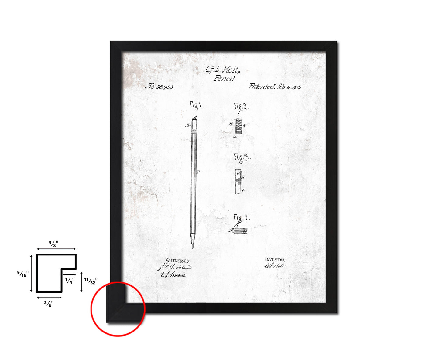 Pencil School Vintage Patent Artwork Black Frame Print Wall Art Decor Gifts