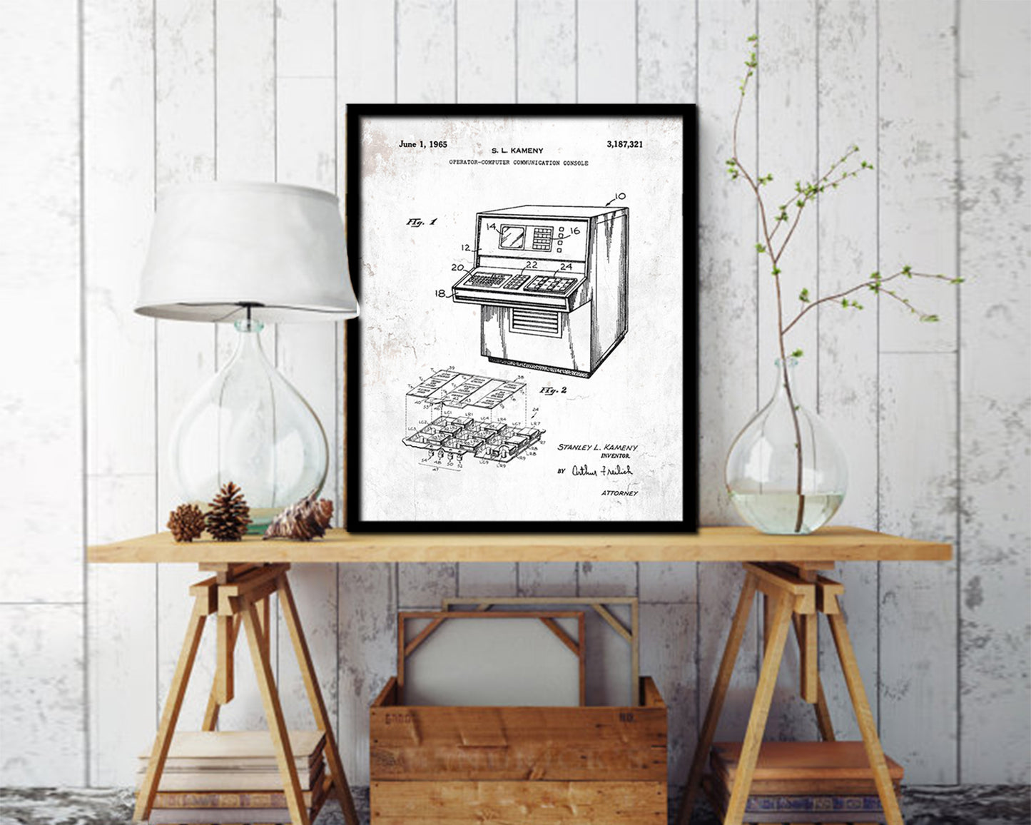 Operator Communication Console Computer Vintage Patent Artwork Black Frame Print Gifts