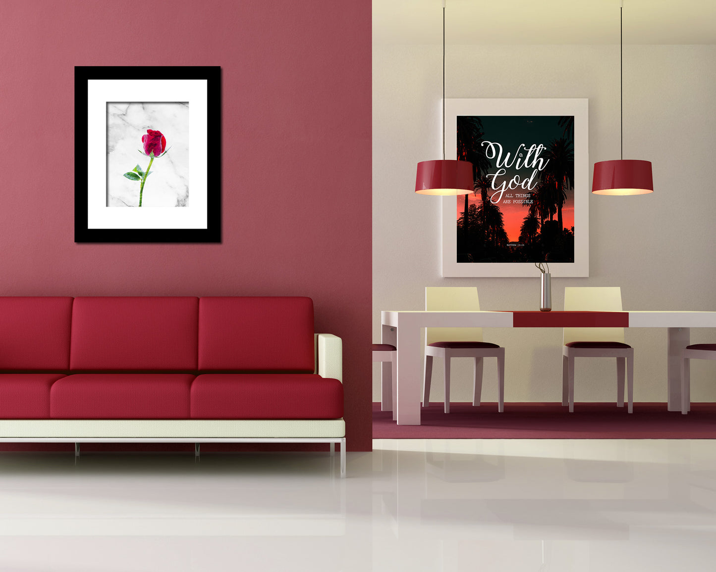 Red Rose Marble Texture Plants Art Wood Framed Print Wall Decor Gifts