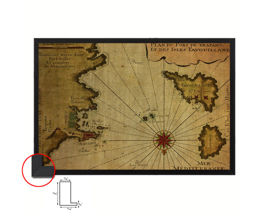 Sicily West and Aegadian Islands French Vintage Map Framed Print Art Wall Decor Gifts