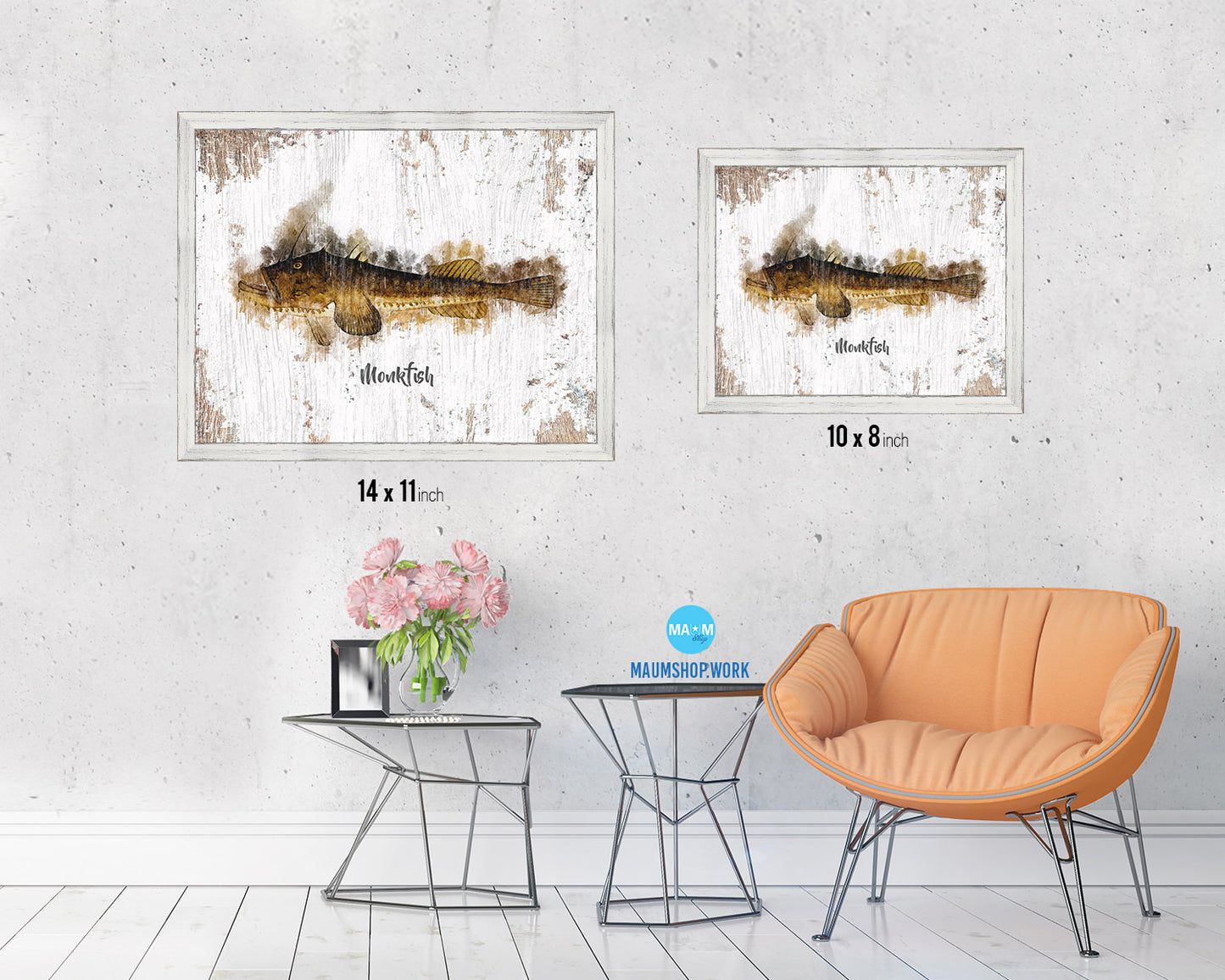 Monkfish Fish Framed Prints Modern Restaurant Sushi Bar Watercolor Wall Art Decor