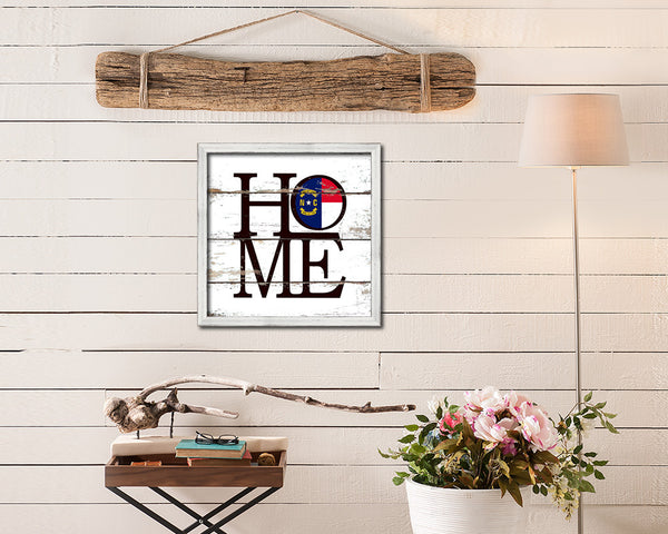 North Carolina State Flag Shabby Chic Home Decor White Wash Wood Frame Wall Art Prints Gift