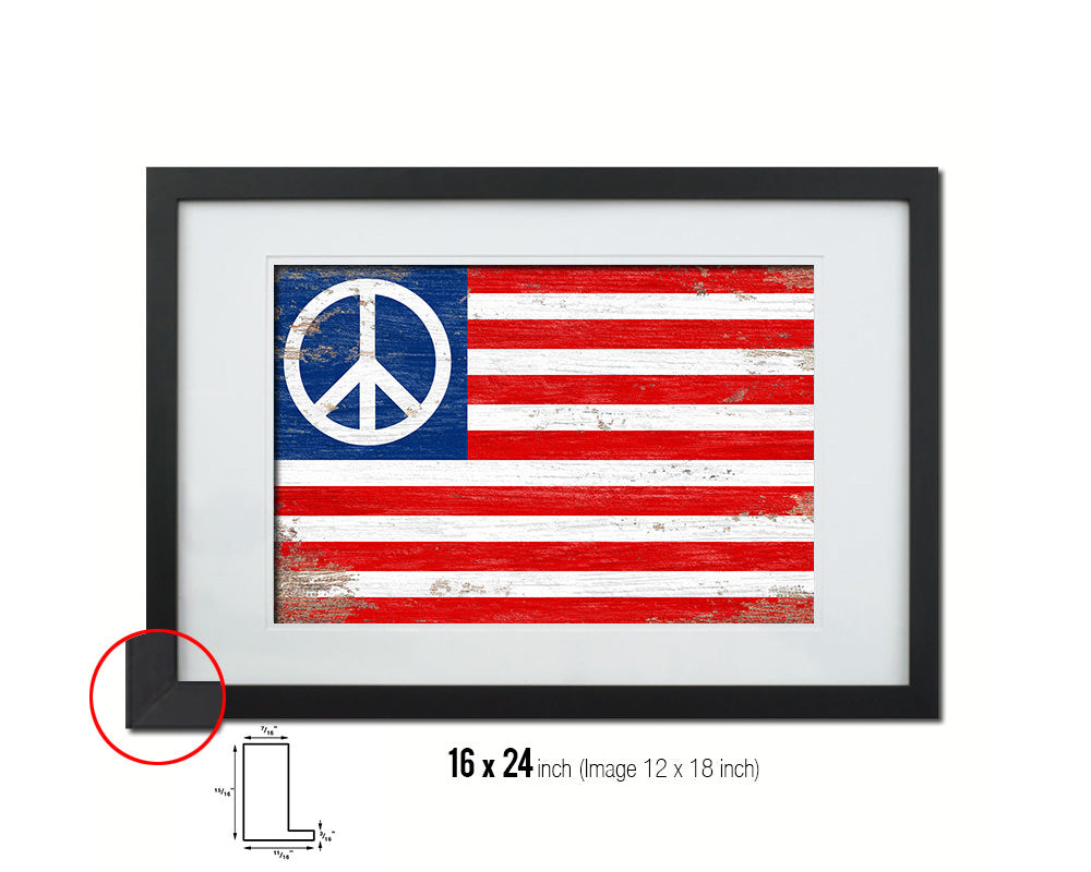 Peace Sign American Shabby Chic Military Flag Framed Print Decor Wall Art Gifts