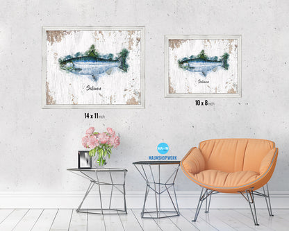 Salmon Fish Framed Prints Modern Restaurant Sushi Bar Watercolor Wall Art Decor