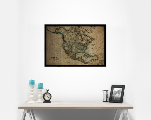 North America Stieler Dark Version 1872 Vintage Map Framed Print Art Wall Decor Gifts