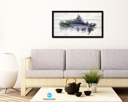 King Salmon Fish Art Wood Framed White Wash Restaurant Sushi Wall Decor Gifts, 10" x 20"