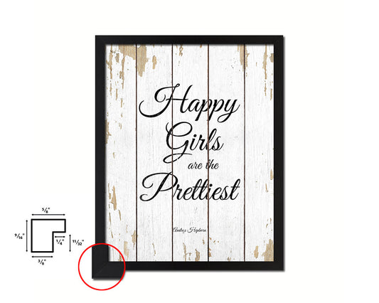 Happy girls are the prettiest, Audrey Hepburn Quote Framed Print Home Decor Wall Art Gifts