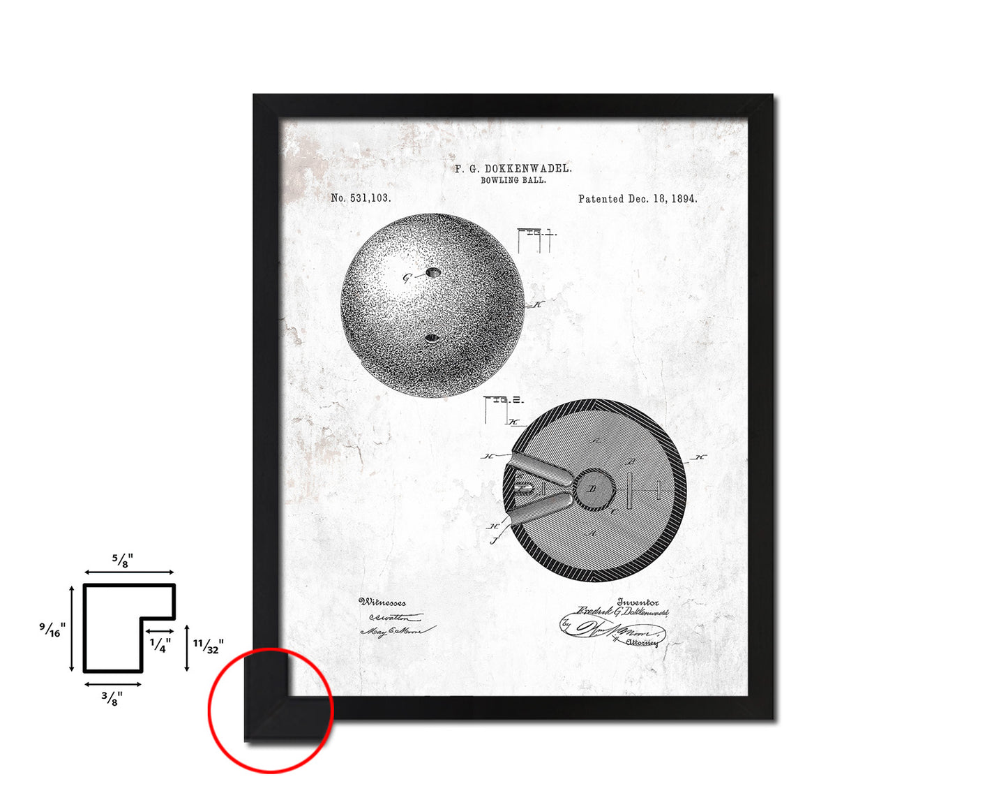 Bowling Ball Sports Vintage Patent Artwork Black Frame Print Gifts
