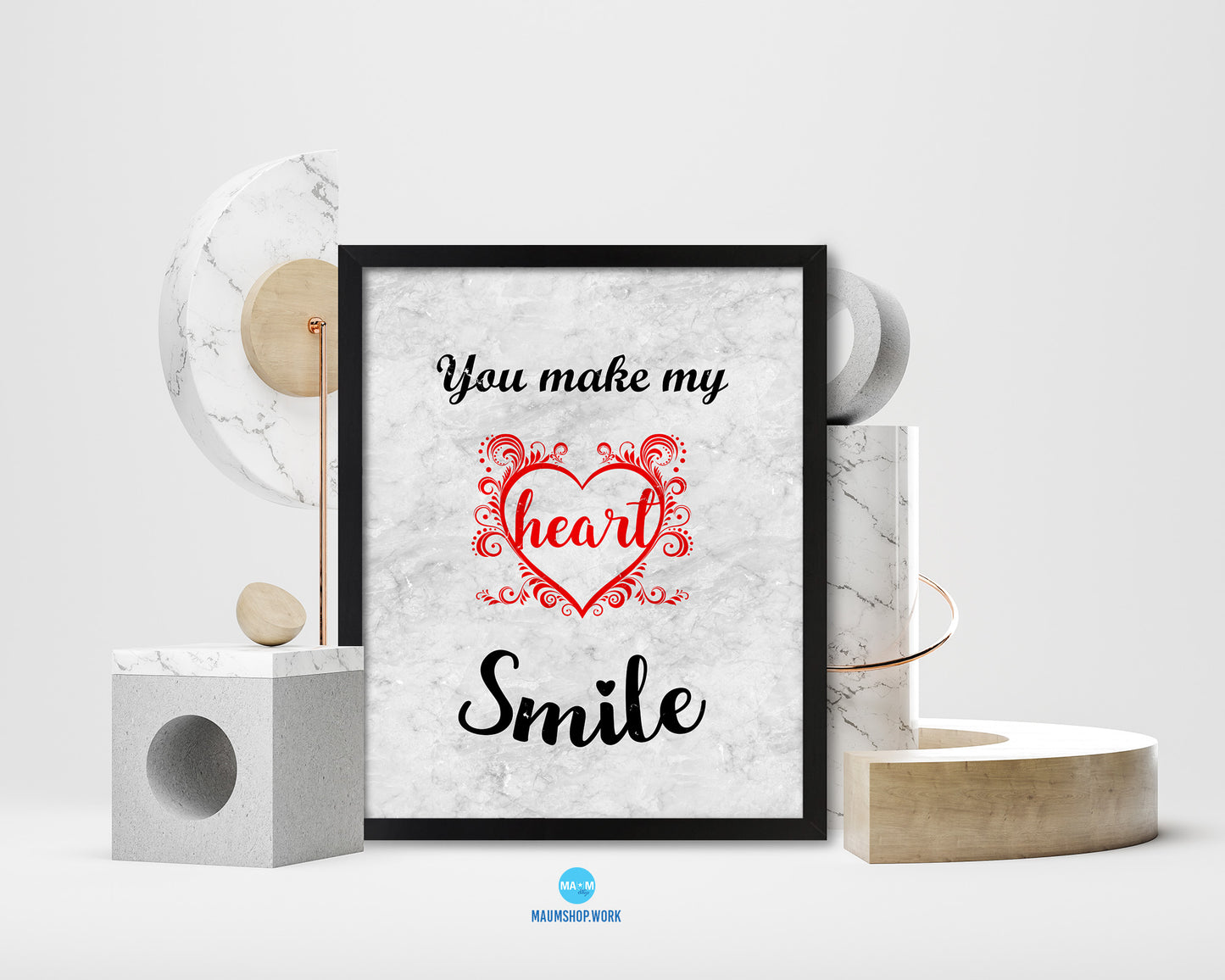 You make my heart smile Quote Framed Print Wall Art Decor Gifts