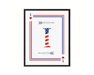 Letter I Custom Monogram Card Decks Heart American Flag Framed Print Wall Art Decor Gifts