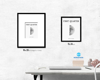Waxing First Quarter Lunar Phases Moon Watercolor Nursery Framed Prints Home Decor Wall Art Gifts