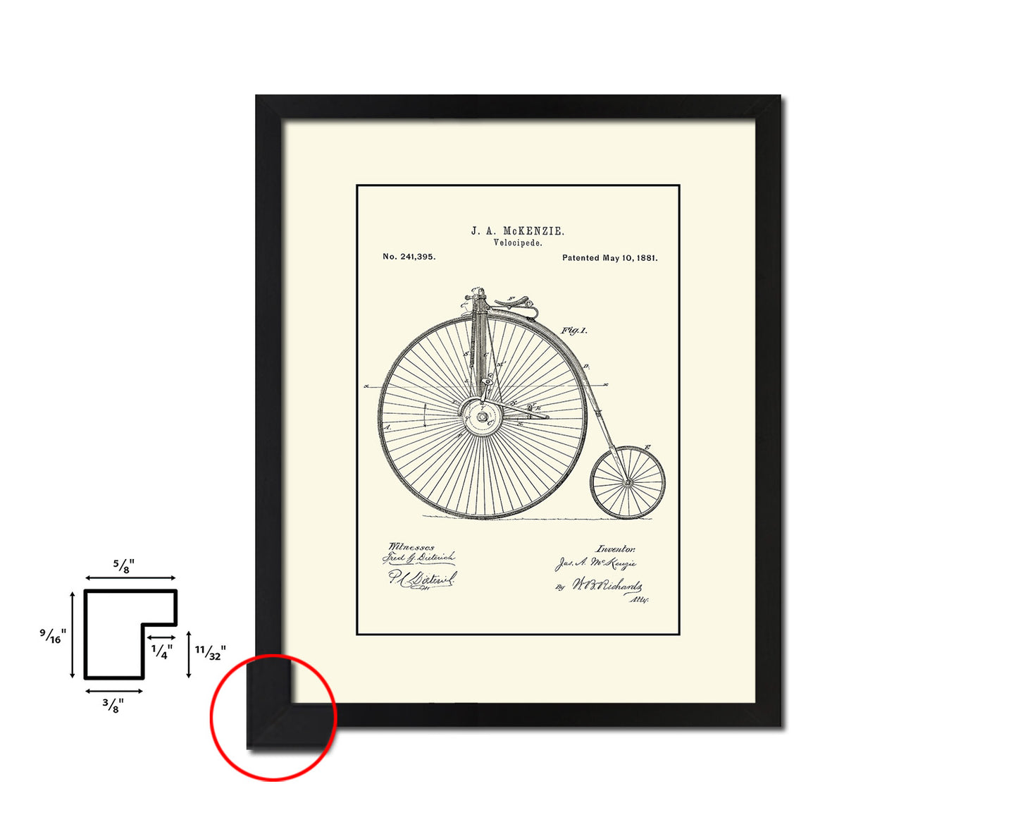 Velocipede Bicycle Vintage Patent Artwork Black Frame Print Wall Art Decor Gifts