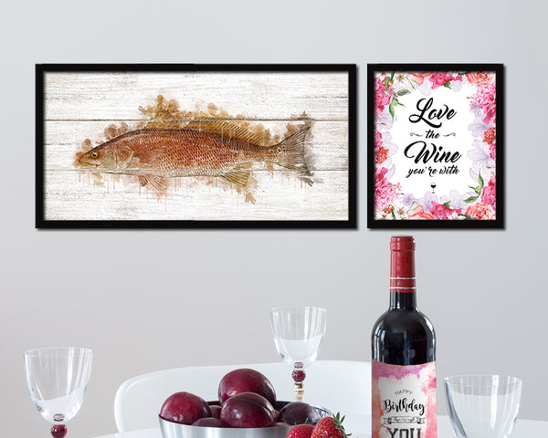 Red Drum Fish Art Wood Framed White Wash Restaurant Sushi Wall Decor Gifts, 10" x 20"