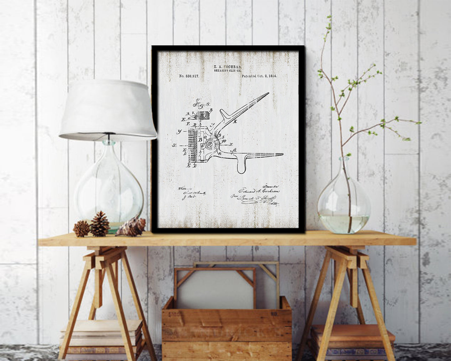 Shearing Clipper Barbershop Vintage Patent Artwork Black Frame Print Wall Art Decor Gifts
