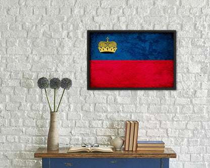 Liechtenstein Country Vintage Flag Wood Framed Print Wall Art Decor Gifts