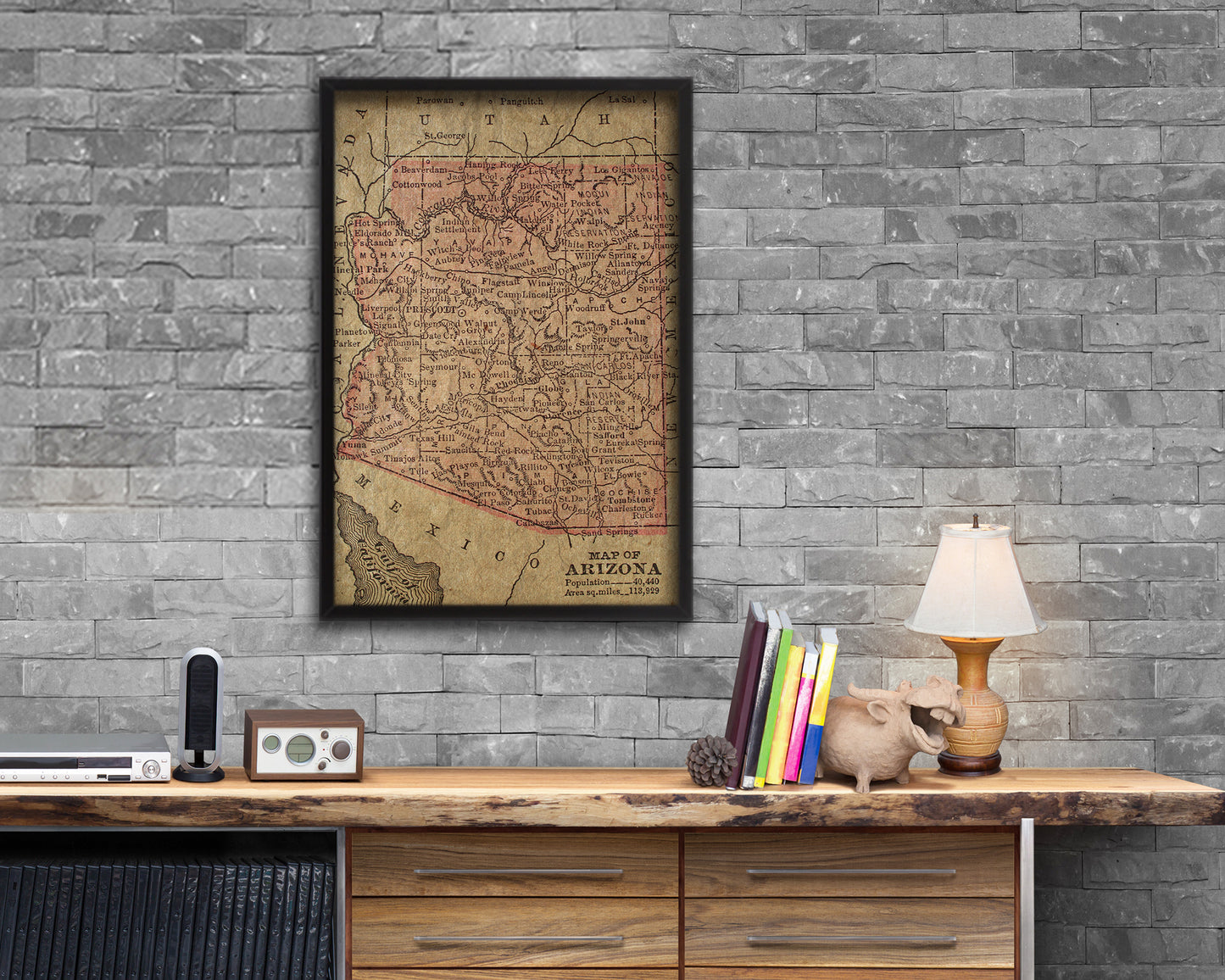 Arizona Circa Historical Map Wood Framed Print Art Wall Decor Gifts