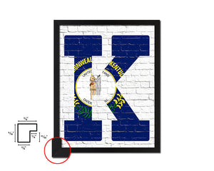 Kentucky State Initial Flag Wood Framed Paper Print Decor Wall Art Gifts, Brick