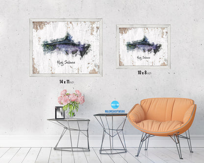King Salmon Fish Framed Prints Modern Restaurant Sushi Bar Watercolor Wall Art Decor