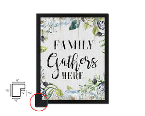 Family gathers here Quote Wood Framed Print Wall Decor Art