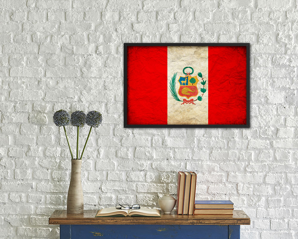 Peru Country Vintage Flag Wood Framed Print Wall Art Decor Gifts