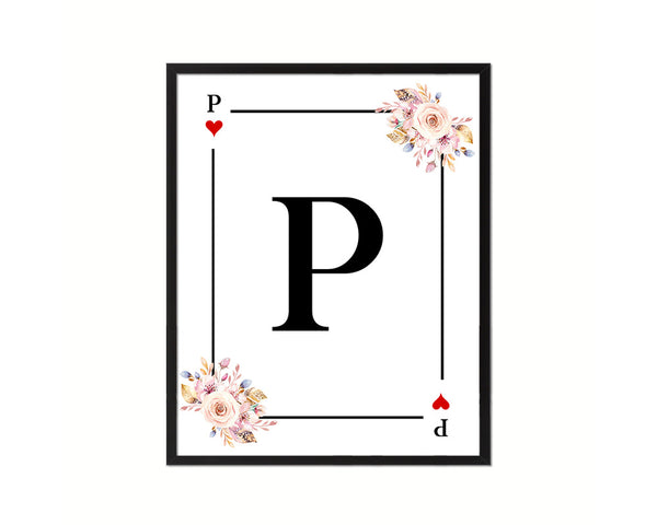 Letter P Personalized Boho Monogram Heart Playing Decks Framed Print Wall Art Decor Gifts