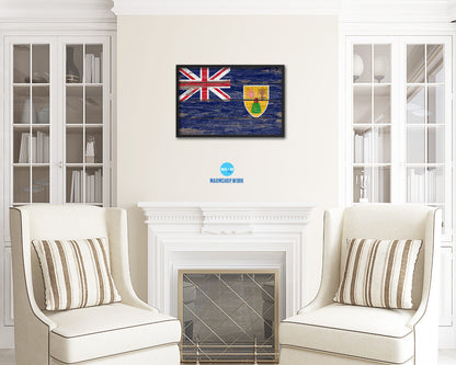 Turks & Caicos Islands Country Wood Rustic National Flag Wood Framed Print Wall Art Decor Gifts