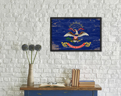 North Dakota State Shabby Chic Flag Wood Framed Paper Print  Wall Art Decor Gifts