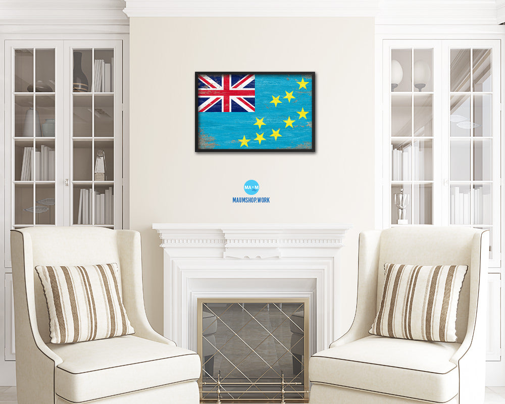 Tuvalu Shabby Chic Country Flag Wood Framed Print Wall Art Decor Gifts