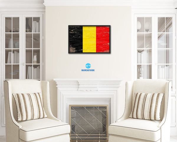 Belgium Shabby Chic Country Flag Wood Framed Print Wall Art Decor Gifts
