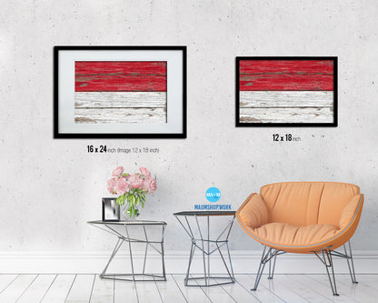 Monaco Country Wood Rustic National Flag Wood Framed Print Wall Art Decor Gifts
