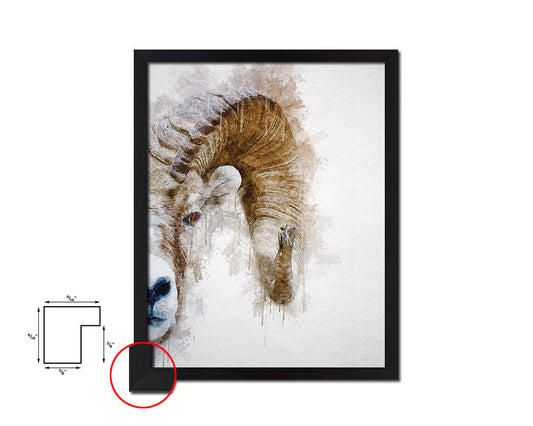Sheep Ram Big Horn Animal Painting Print Framed Art Home Wall Decor Gifts