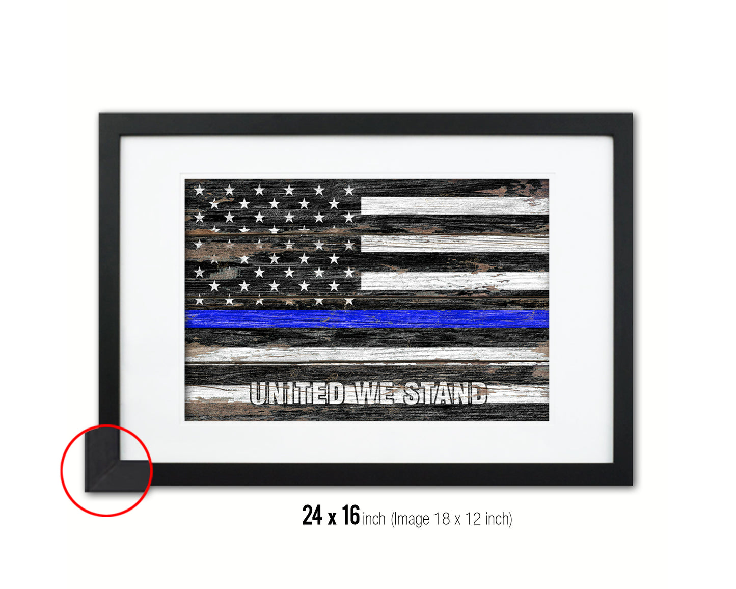 Thin Blue Line Honoring Law Enforcement American, United we stand Wood Rustic Flag Art